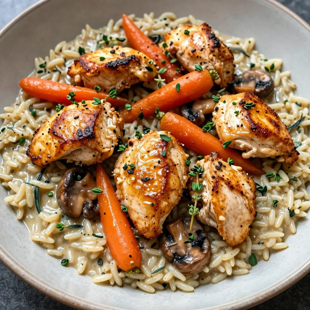 Creamy Chicken and Wild Rice with Mushrooms Carrots and Fresh Thyme