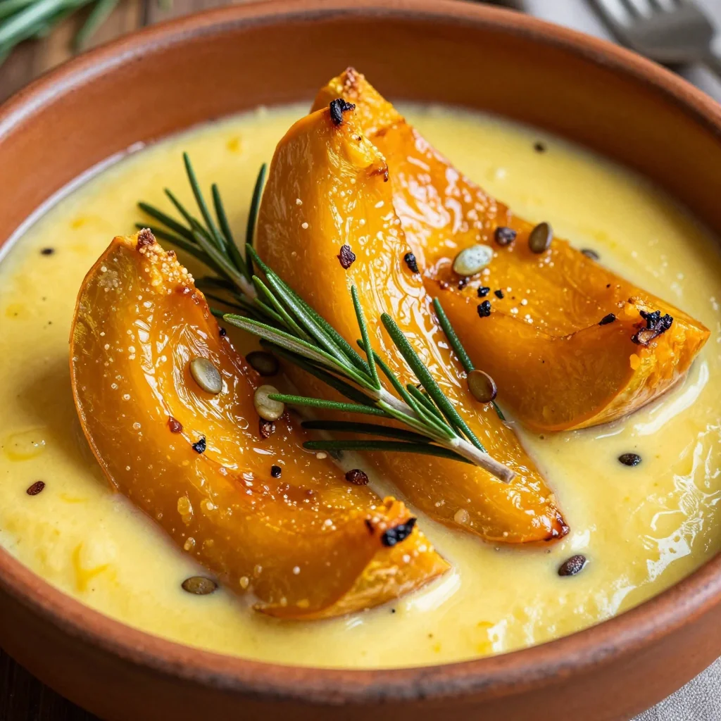 creamy garlic and lemon roasted winter squash with rosemary