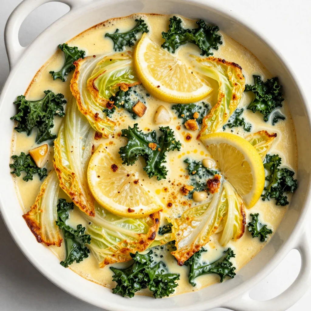 creamy lemon garlic cabbage and kale bake for family comfort food