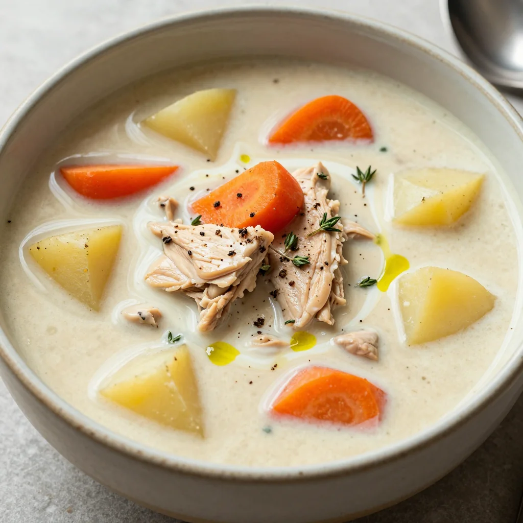 creamy slow cooker chicken and root vegetable soup to warm you up