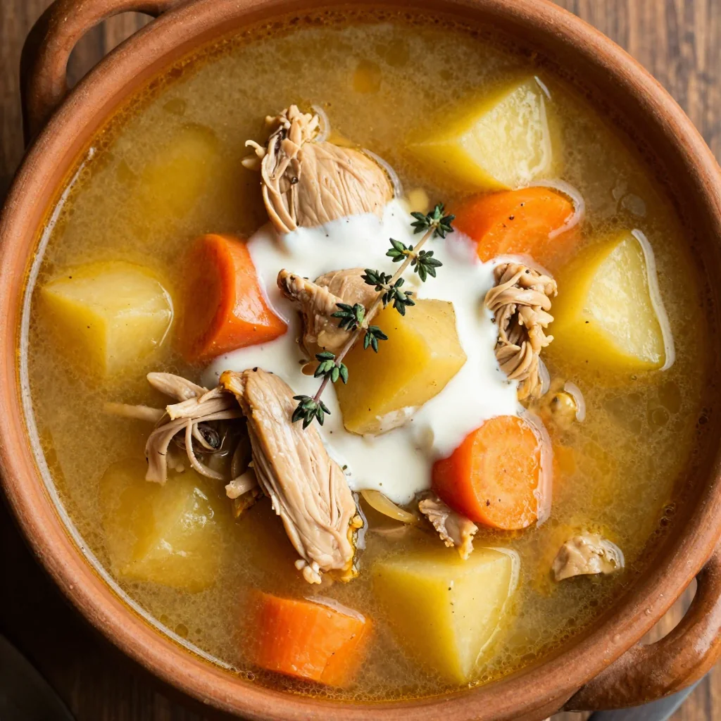 creamy slow cooker chicken and root vegetable soup to warm you up