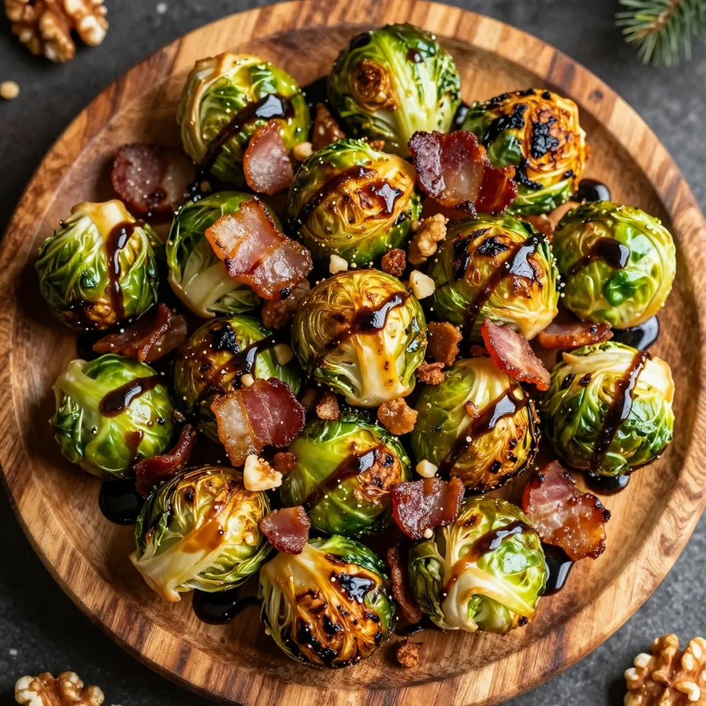 crispy brussels sprouts with bacon and balsamic glaze for festive sides