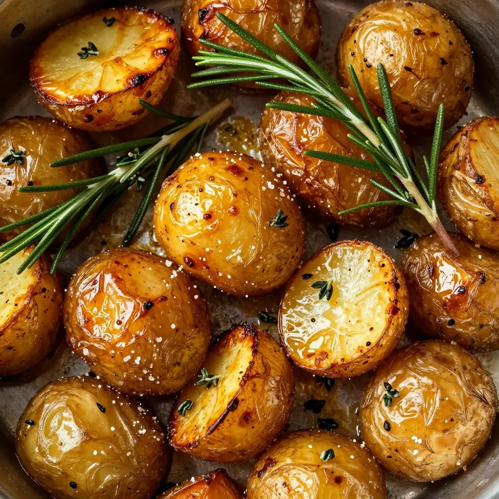 crispy garlic roasted potatoes with rosemary and thyme for winter