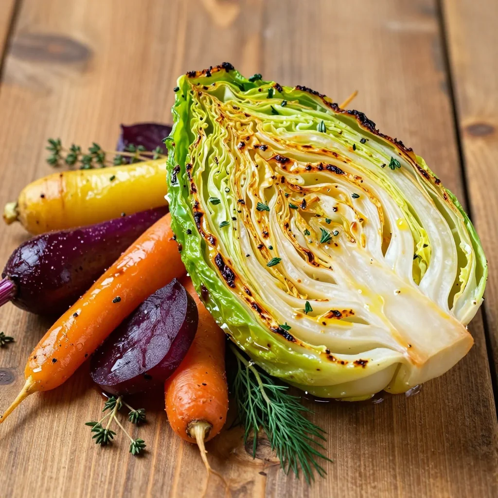 detox lemon and herb roasted cabbage with winter root vegetables