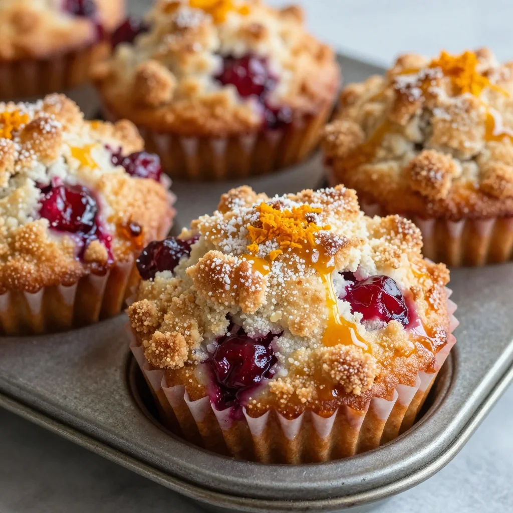 festive orange cranberry muffins with streusel crumble for brunch