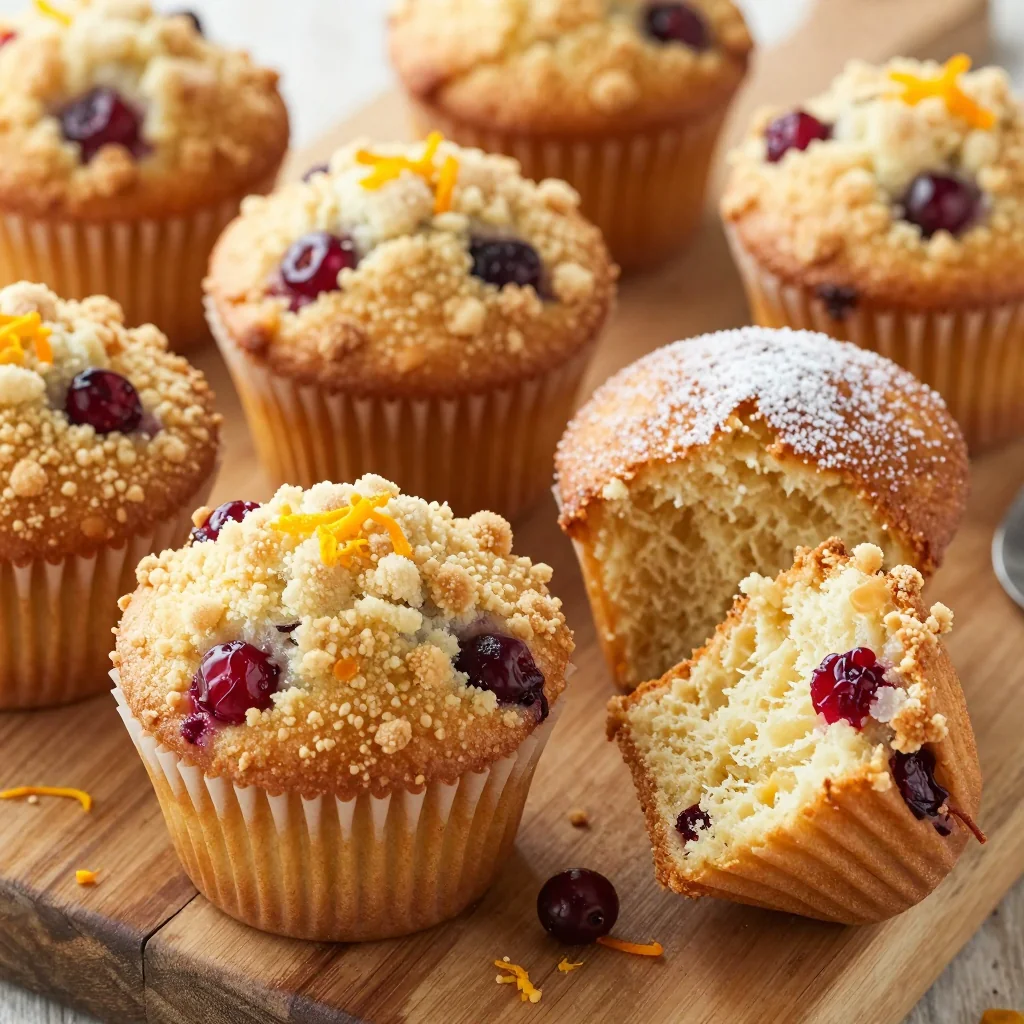 festive orange cranberry muffins with streusel crumble for brunch