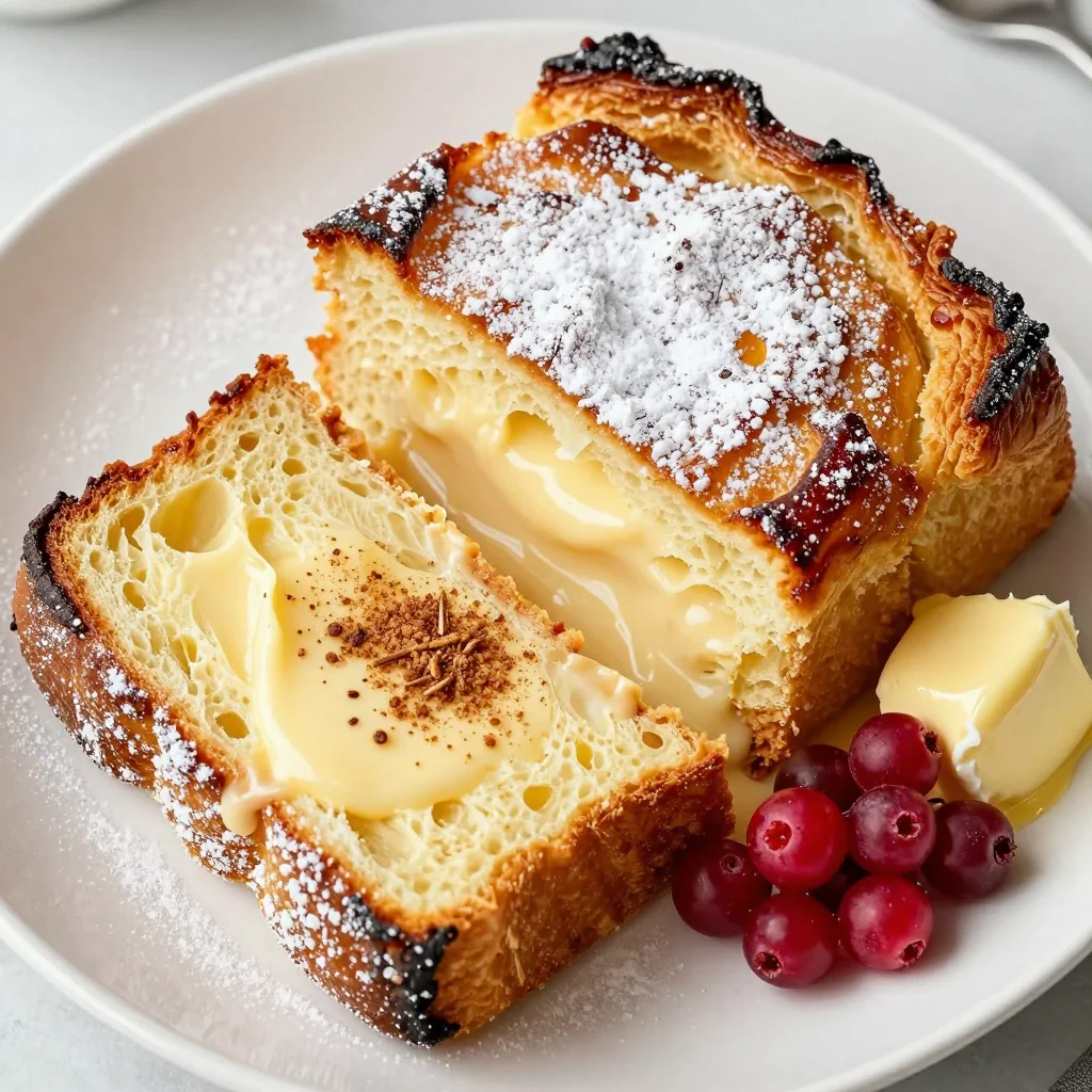 fluffy eggnog french toast with vanilla and nutmeg for christmas breakfast
