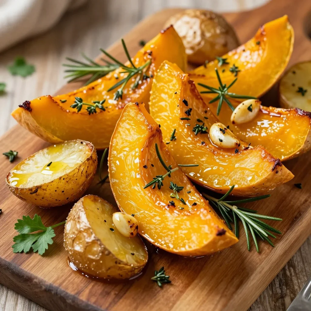 garlic herb roasted winter squash and potatoes for family gatherings