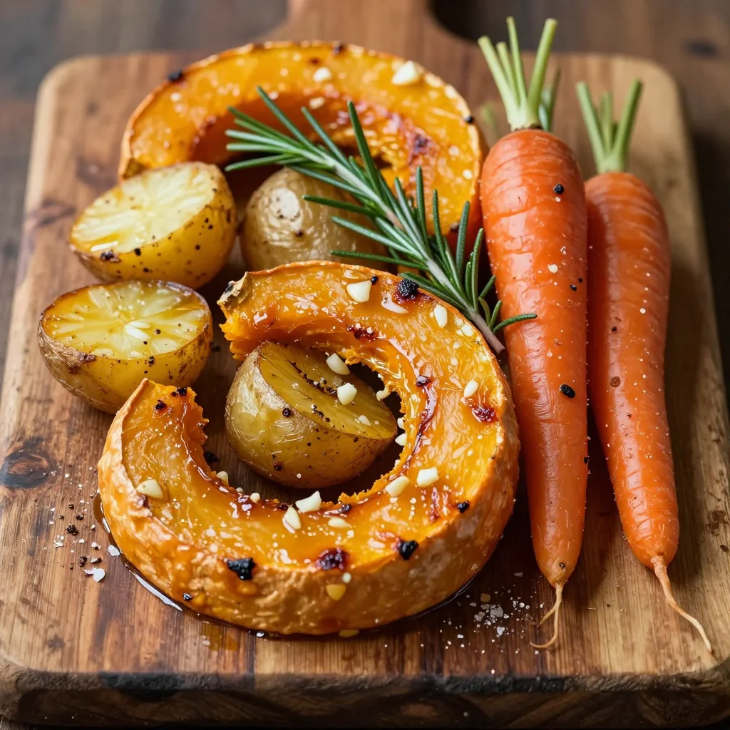 garlicrosemary roasted winter squash with potatoes and carrots