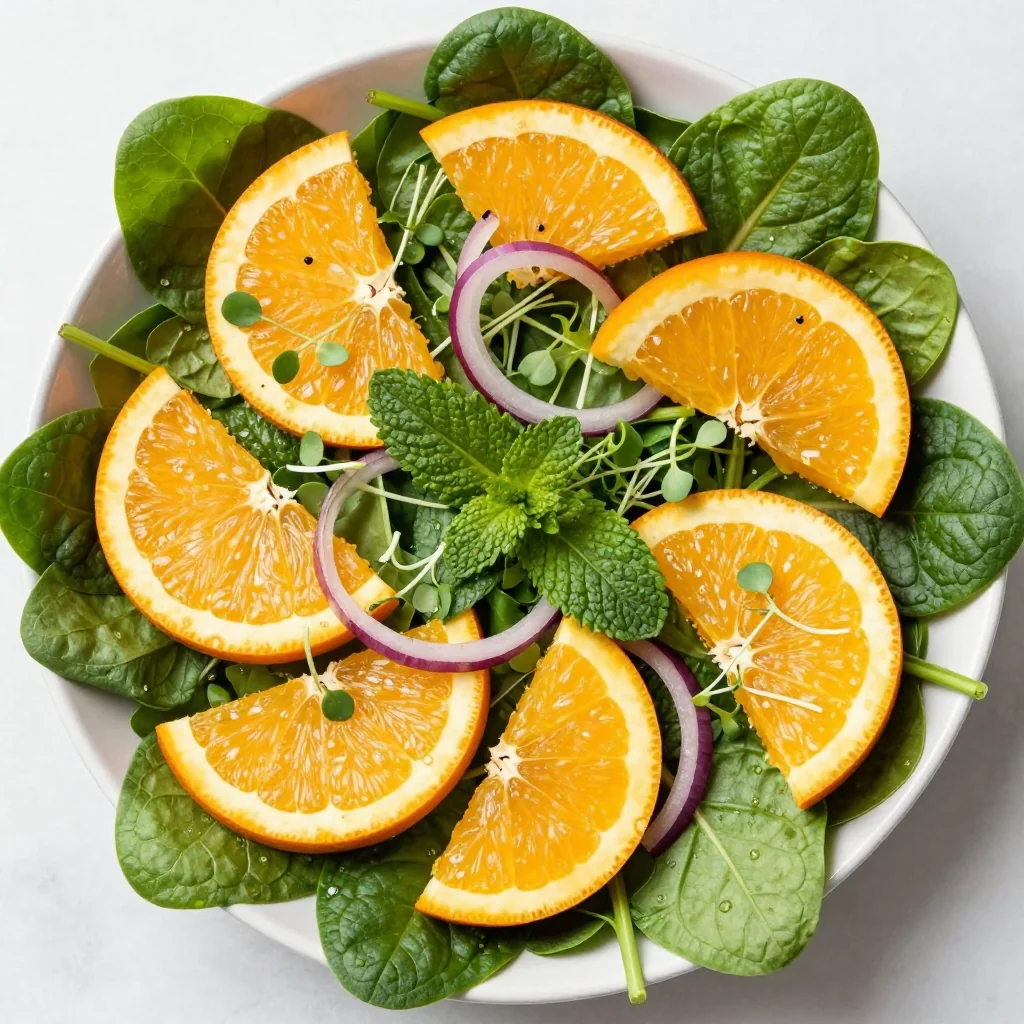healthy citrus and herb salad with oranges and spinach for clean eating