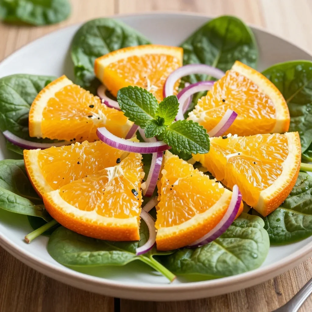 healthy citrus and herb salad with oranges and spinach for clean eating
