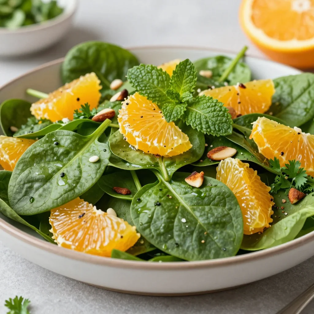 healthy citrus and herb spinach and orange salad for new years reset