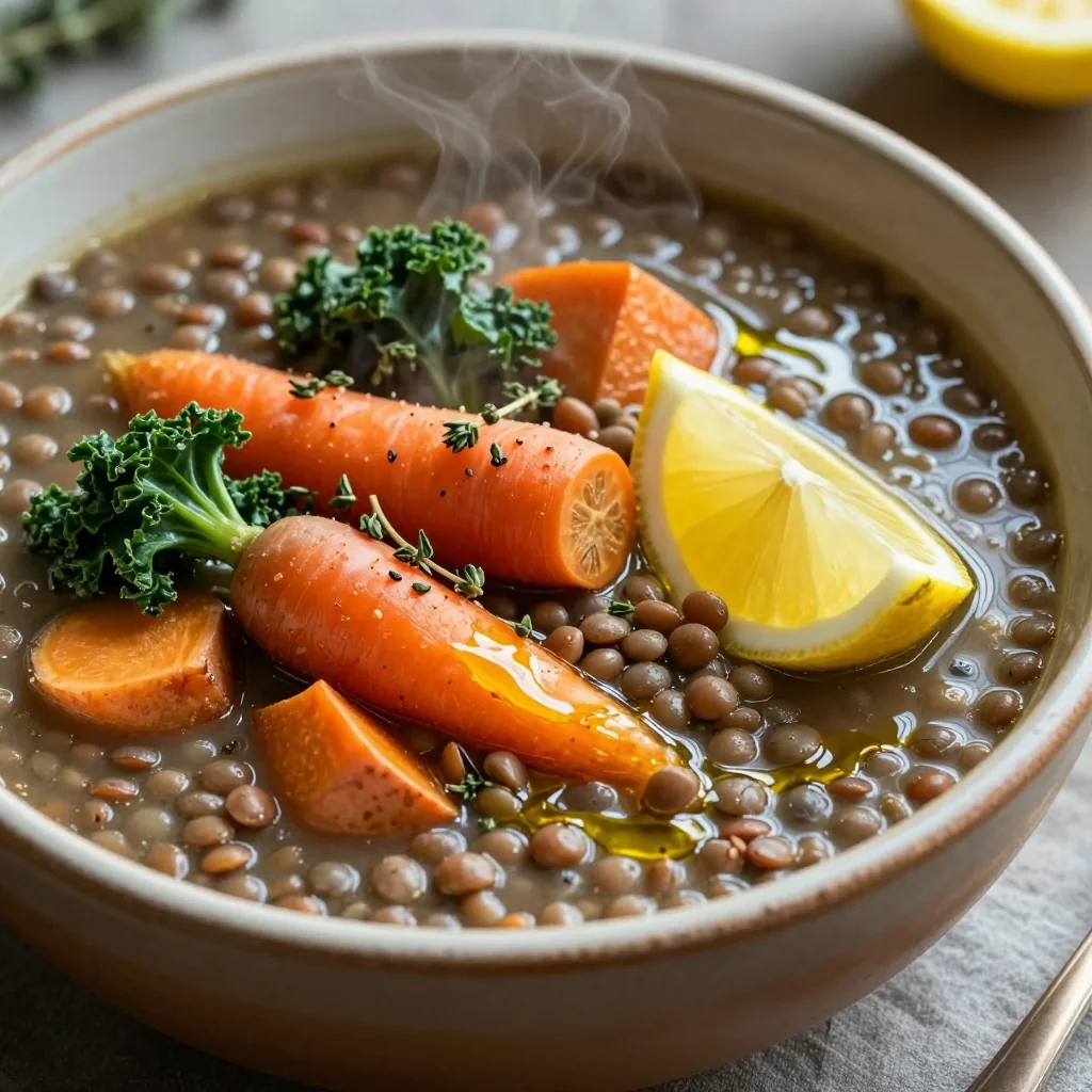 healthy clean eating onepot lentil and winter vegetable soup for january