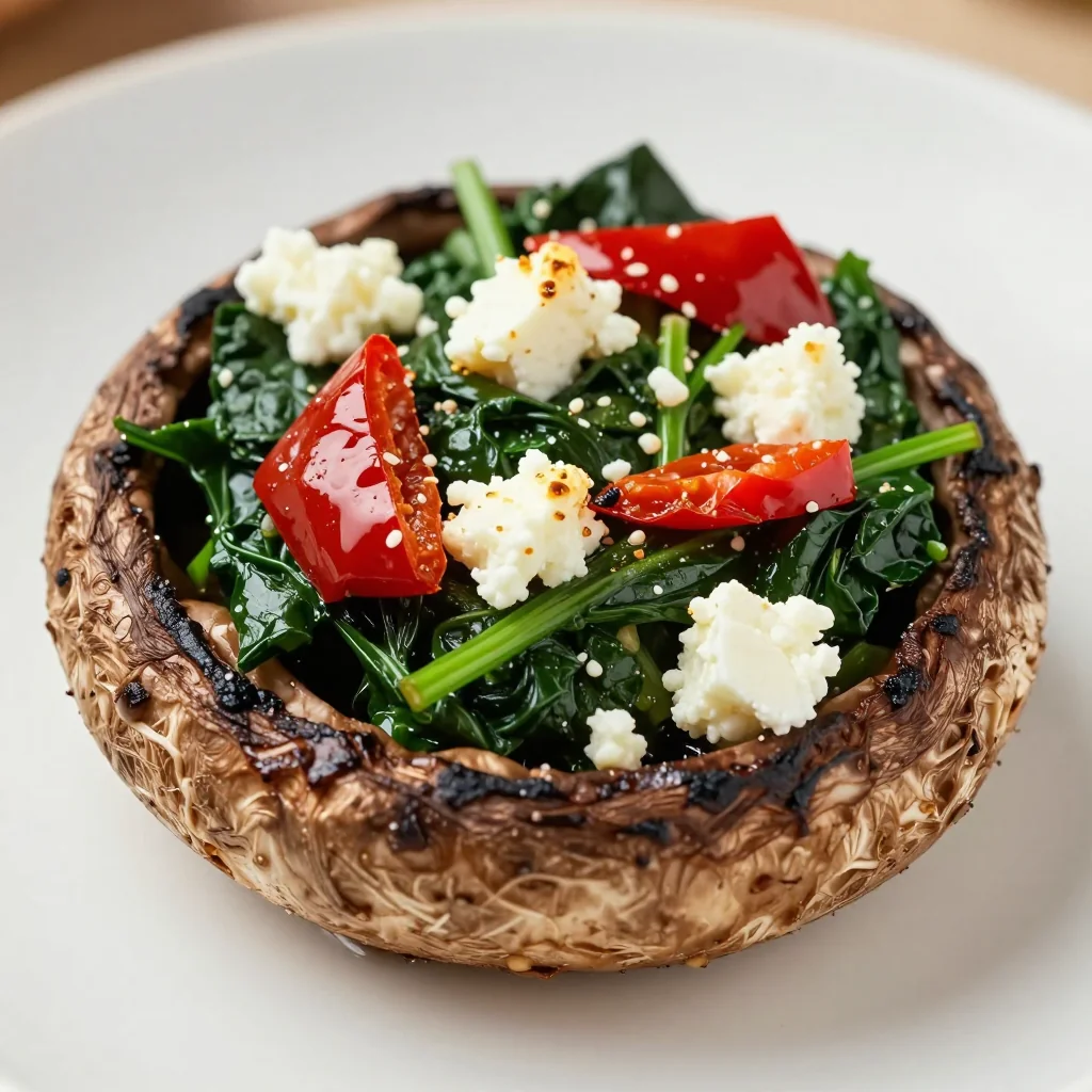 Healthy Comfort Food Stuffed Portobello Mushrooms with Spinach and Feta