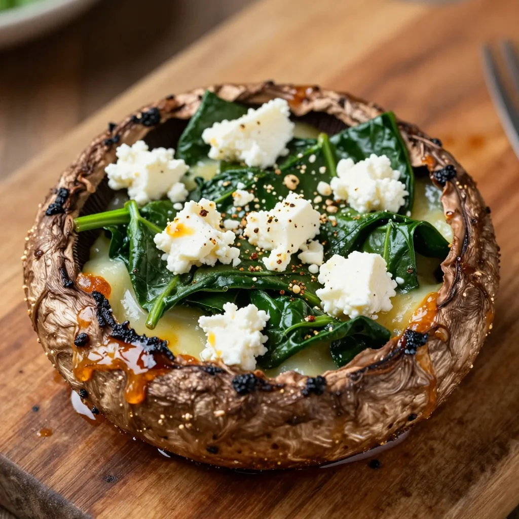 Healthy Comfort Food Stuffed Portobello Mushrooms with Spinach and Feta