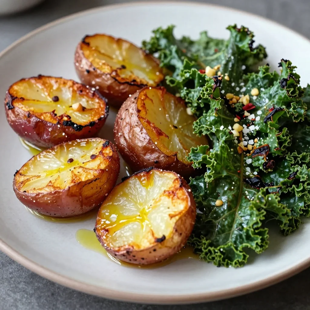 healthy garlic roasted potatoes and kale for cozy family meals