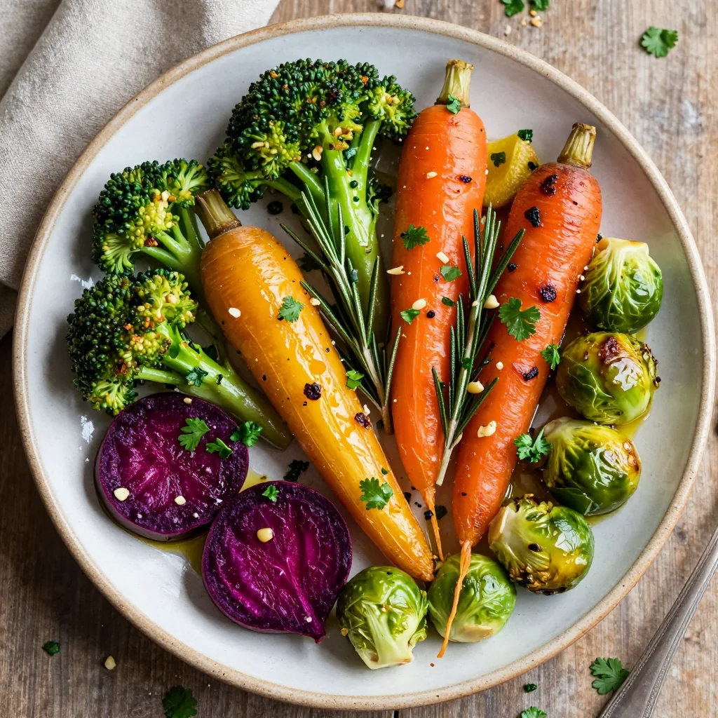 healthy garlic roasted winter vegetable medley with fresh herbs