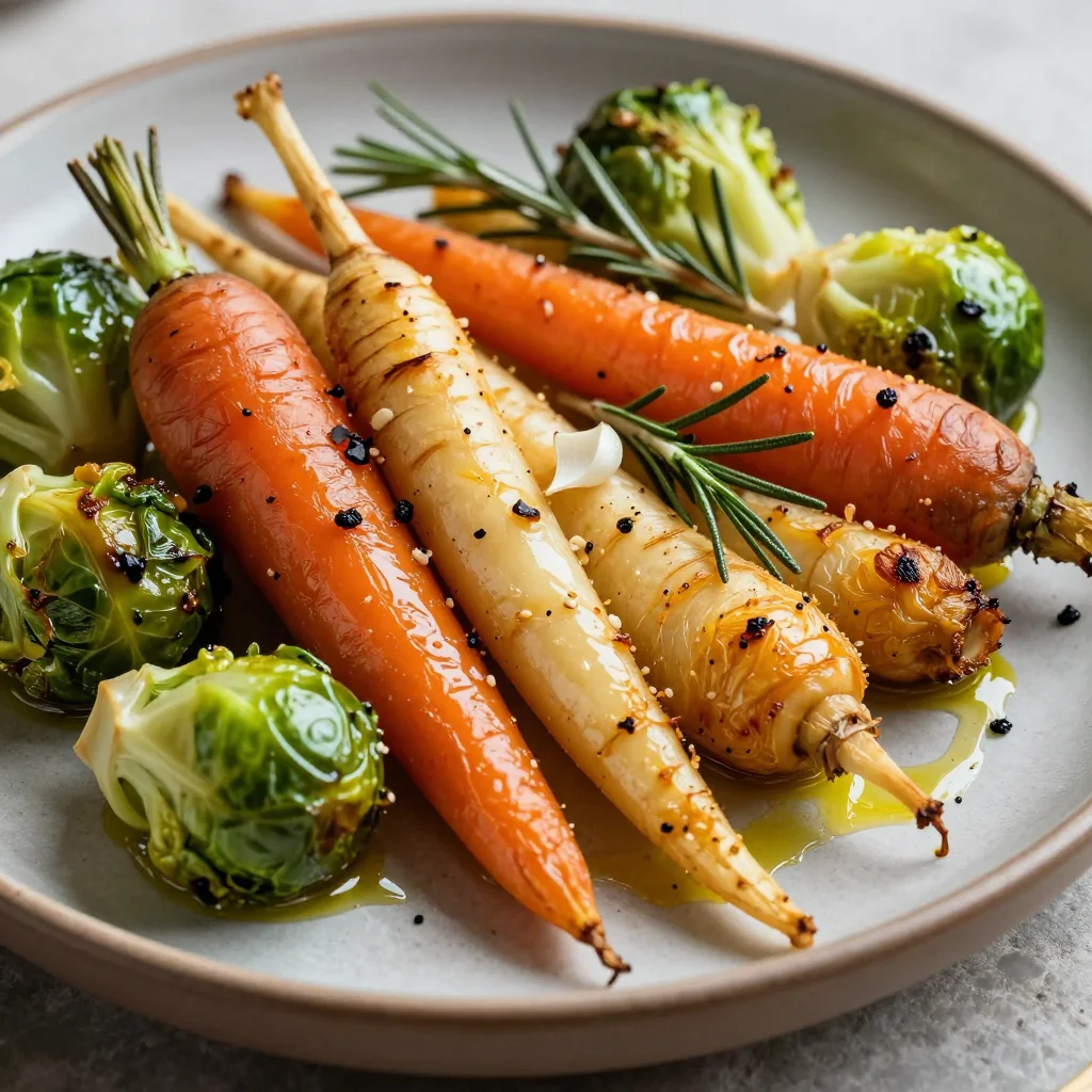healthy garlic roasted winter vegetable medley with fresh herbs