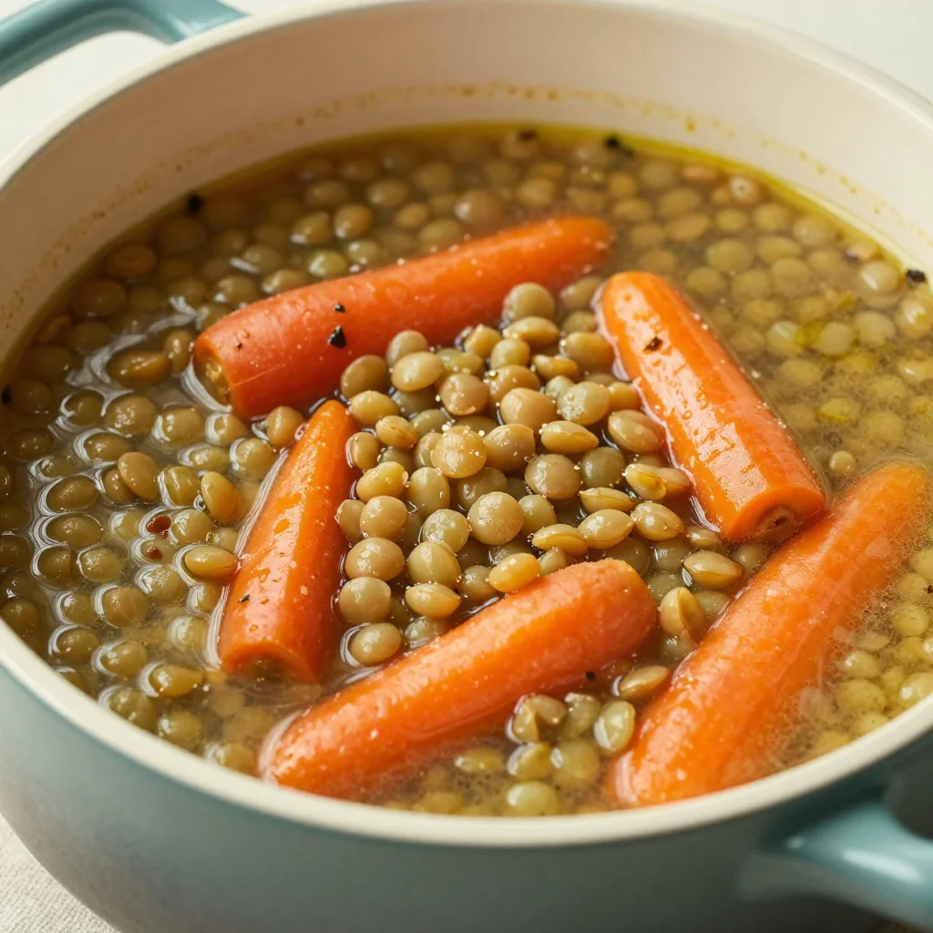 healthy one pot lentil and vegetable stew with carrots for clean eating