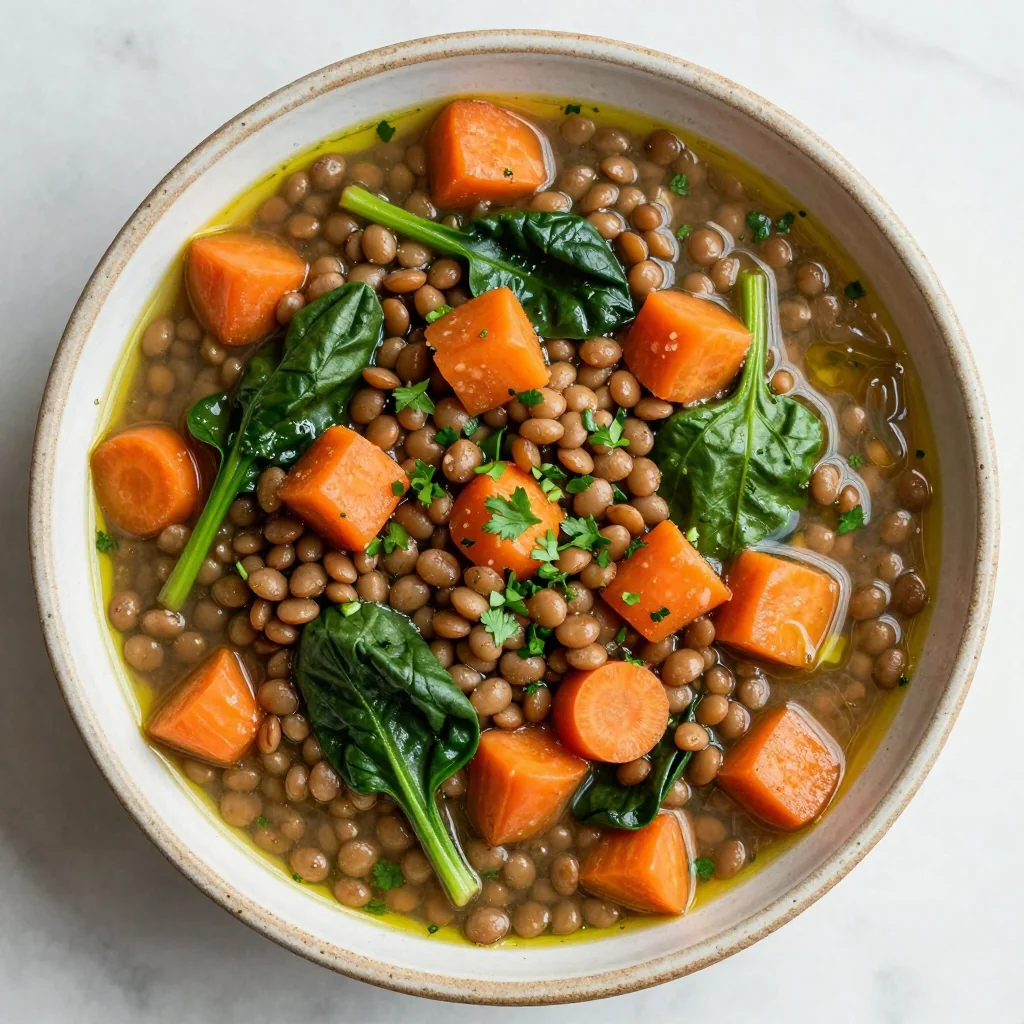 healthy one pot lentil and vegetable stew with carrots for clean eating