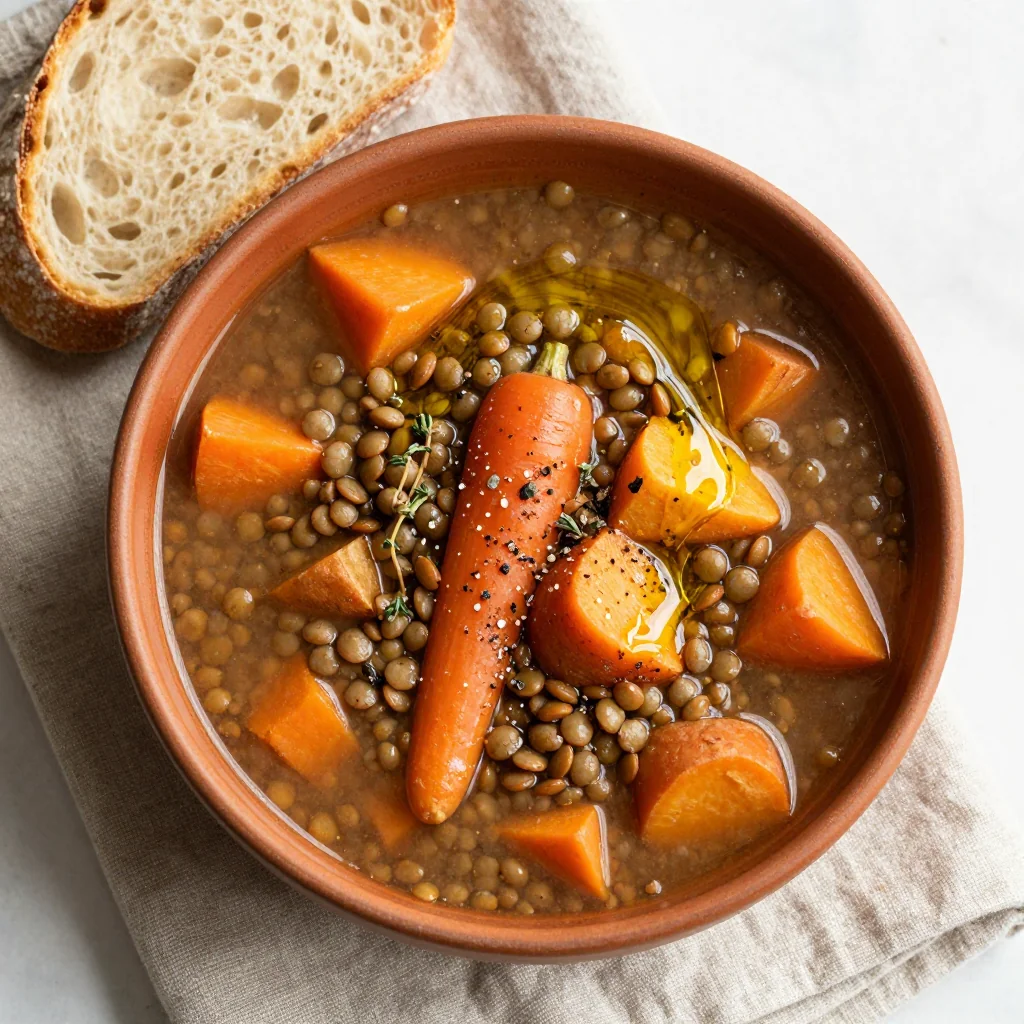 healthy one pot lentil soup with root vegetables for family dinners