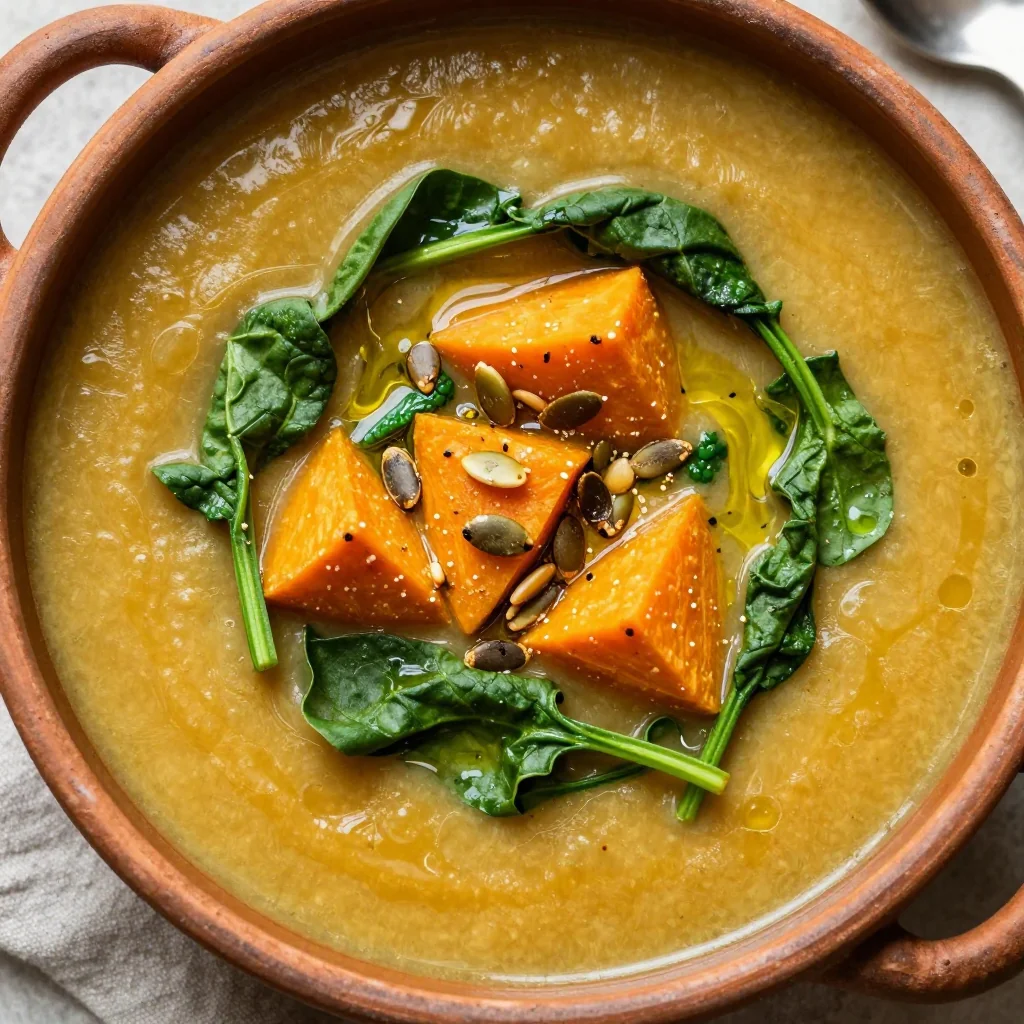 healthy one pot spinach and sweet potato soup for cold days