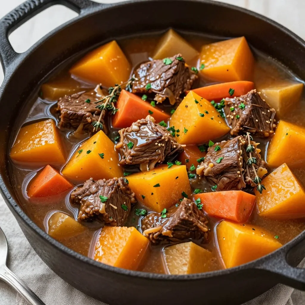 healthy slow cooker beef and winter squash stew for family dinners