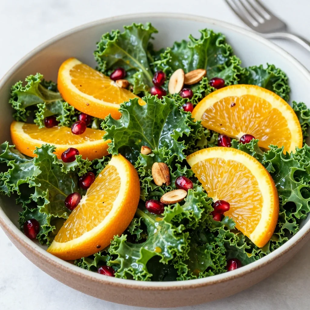 healthy winter salad with kale oranges and lemon dressing