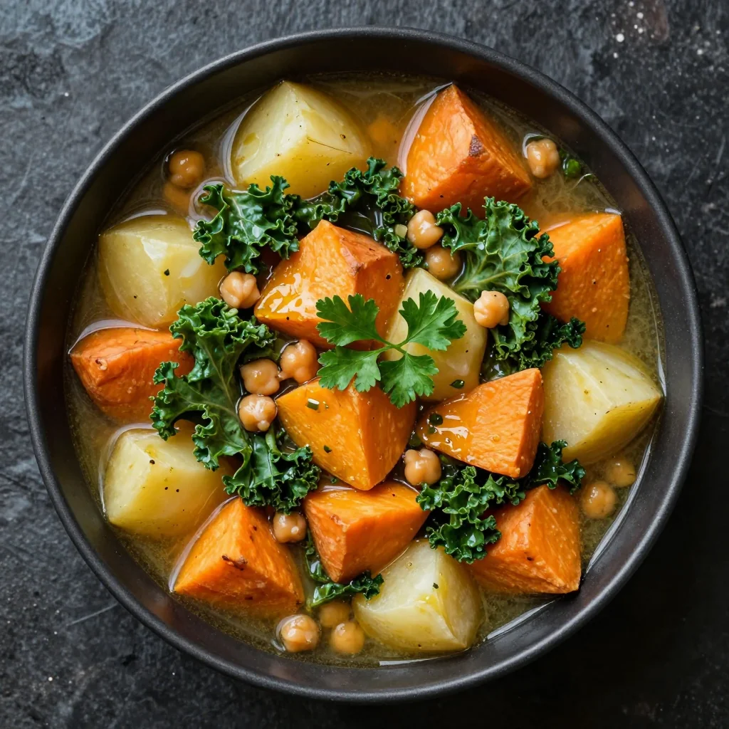 hearty onepot sweet potato potato and kale stew for winter nights