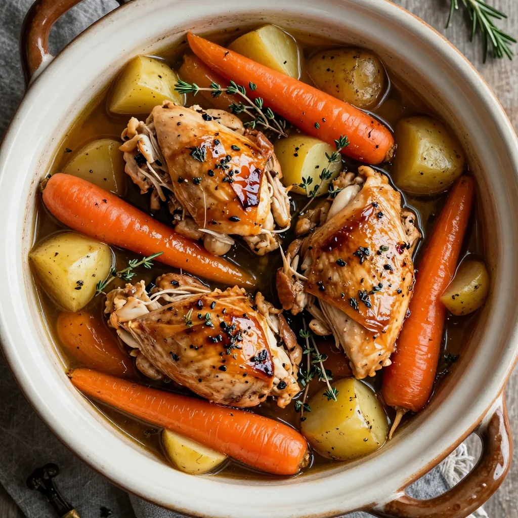 hearty slow cooker chicken casserole with root vegetables and herbs