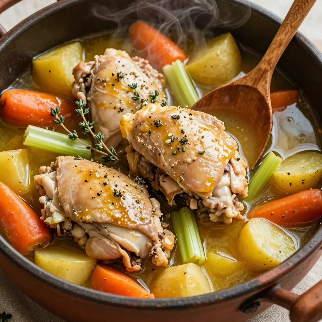 hearty slow cooker chicken casserole with root vegetables and herbs