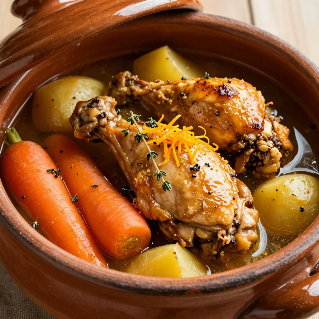 hearty slow cooker chicken stew with root vegetables and citrus