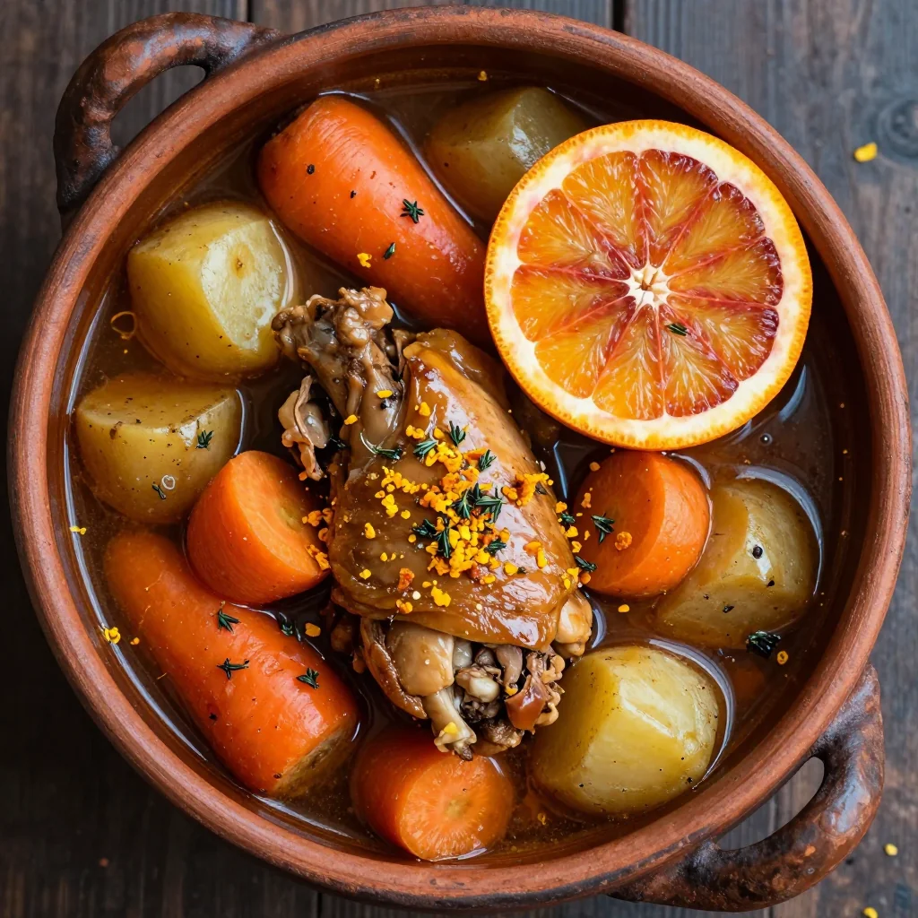 hearty slow cooker chicken stew with root vegetables and citrus