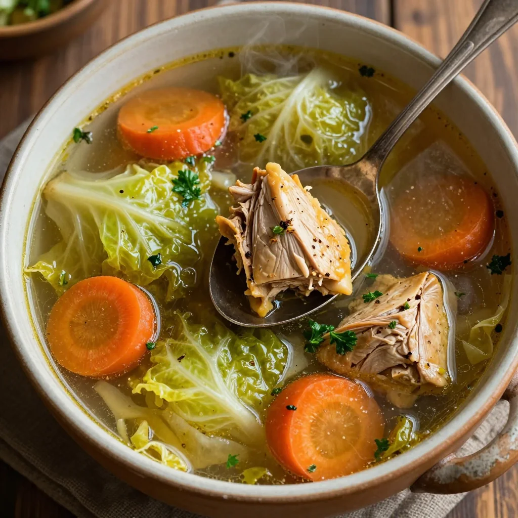 hearty slow cooker turkey and cabbage soup for cold day comfort