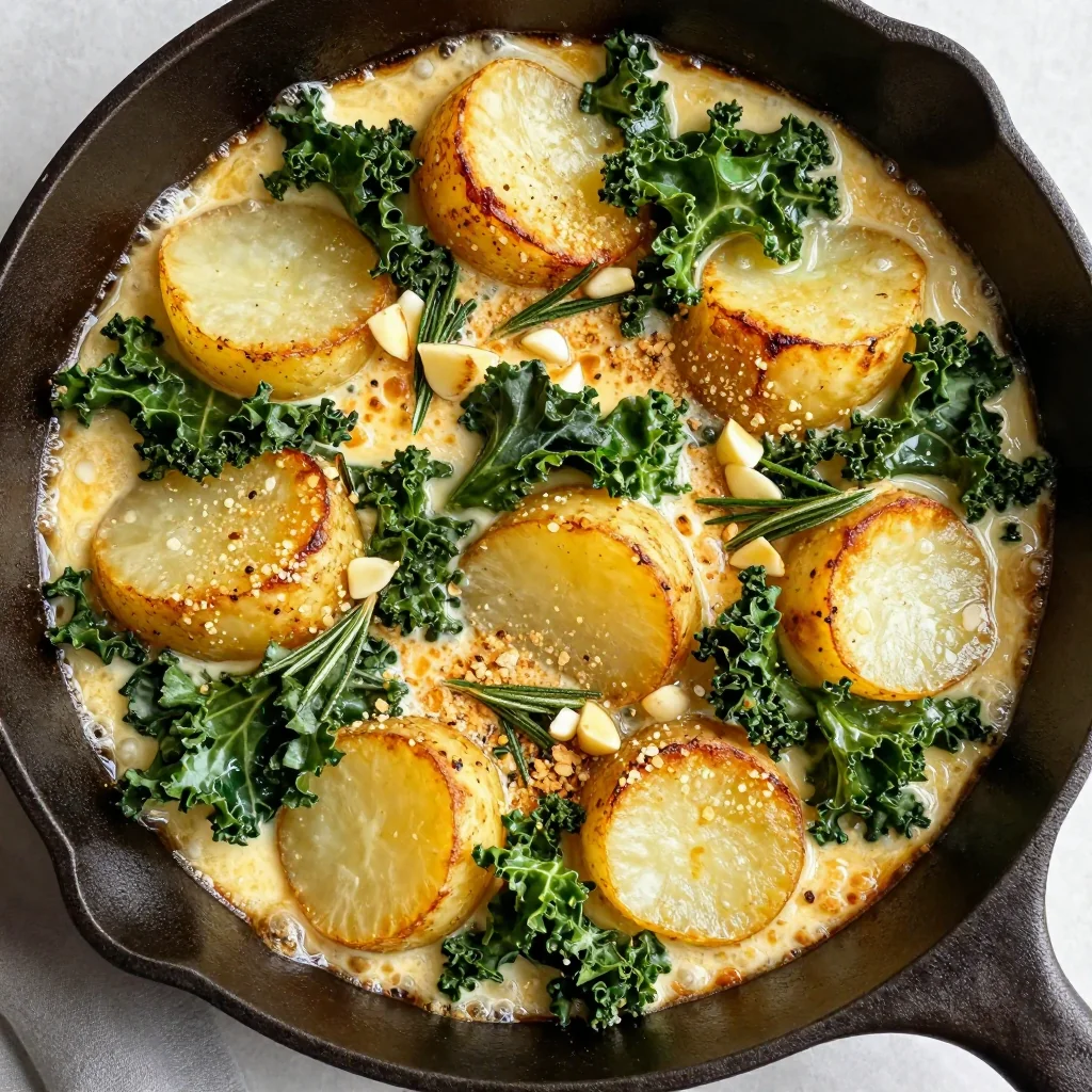 hearty vegetable and potato gratin with garlic and fresh rosemary