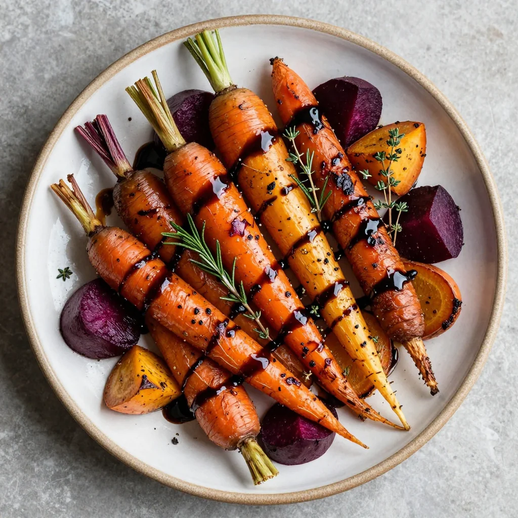 herb roasted root vegetable medley with balsamic glaze for holiday tables