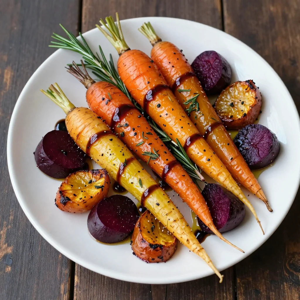 herb roasted root vegetable medley with balsamic glaze for holiday tables