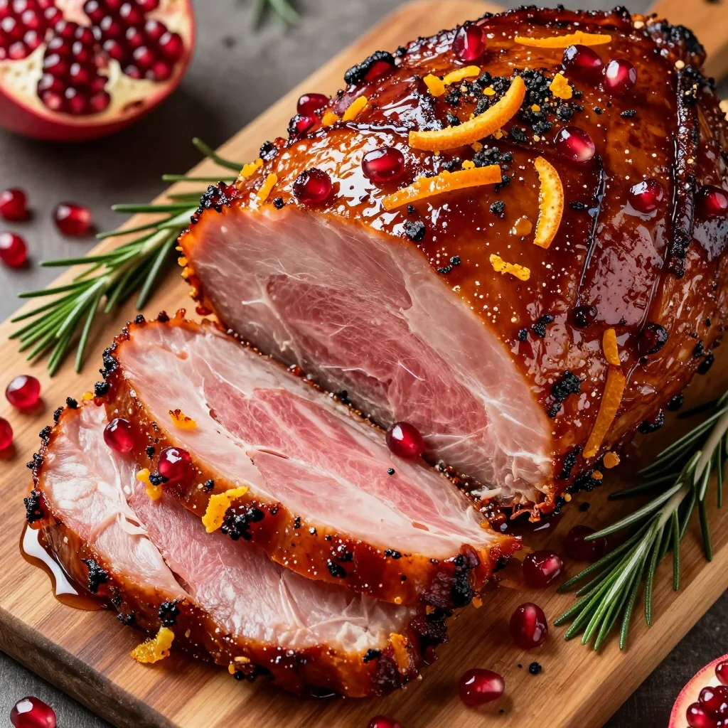 homemade pomegranate molasses glazed ham for holiday entertaining