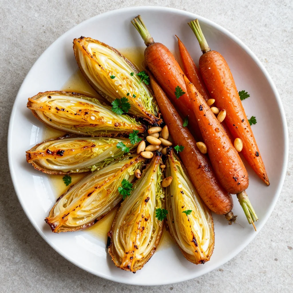 lemon garlic roasted cabbage wedges with root vegetables