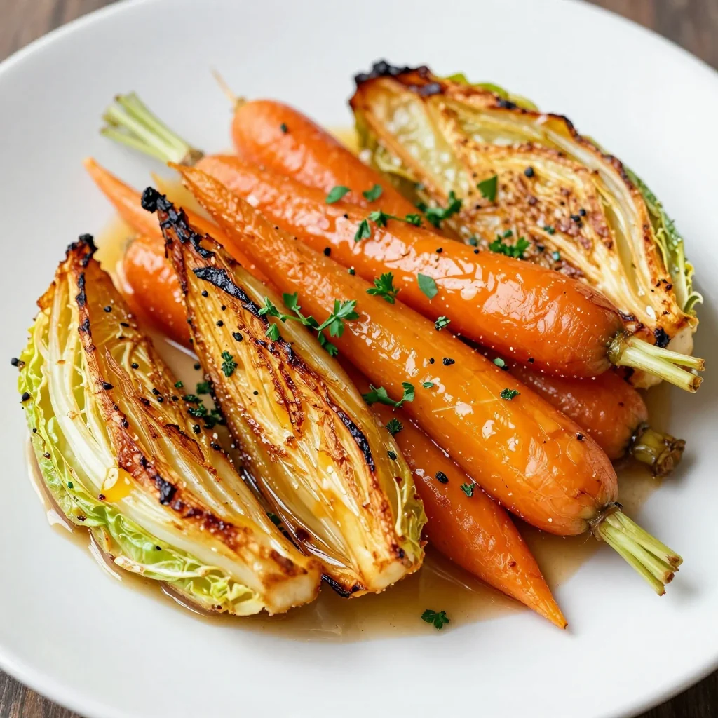 lemon garlic roasted cabbage wedges with root vegetables