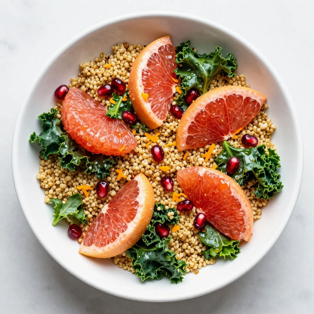 meal prep friendly citrus quinoa salad with grapefruit and kale