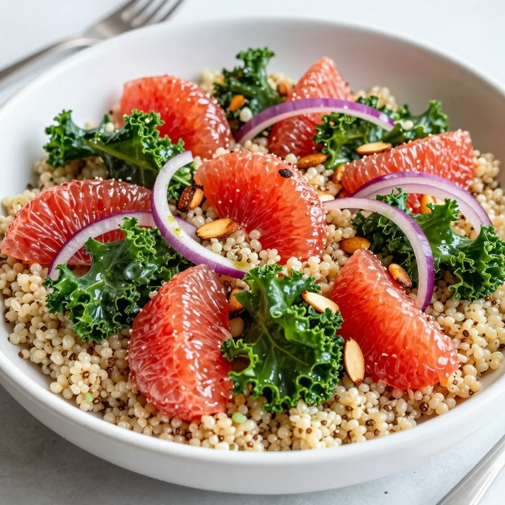 meal prep friendly citrus quinoa salad with grapefruit and kale