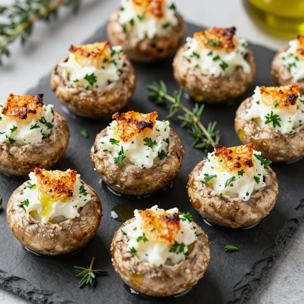new year’s eve stuffed mushrooms with garlic and herbs for entertaining