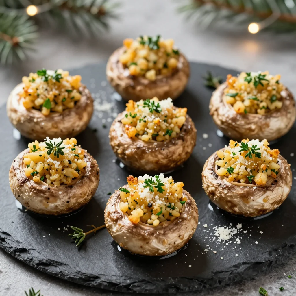 new year's eve stuffed mushrooms with garlic and herbs for entertaining