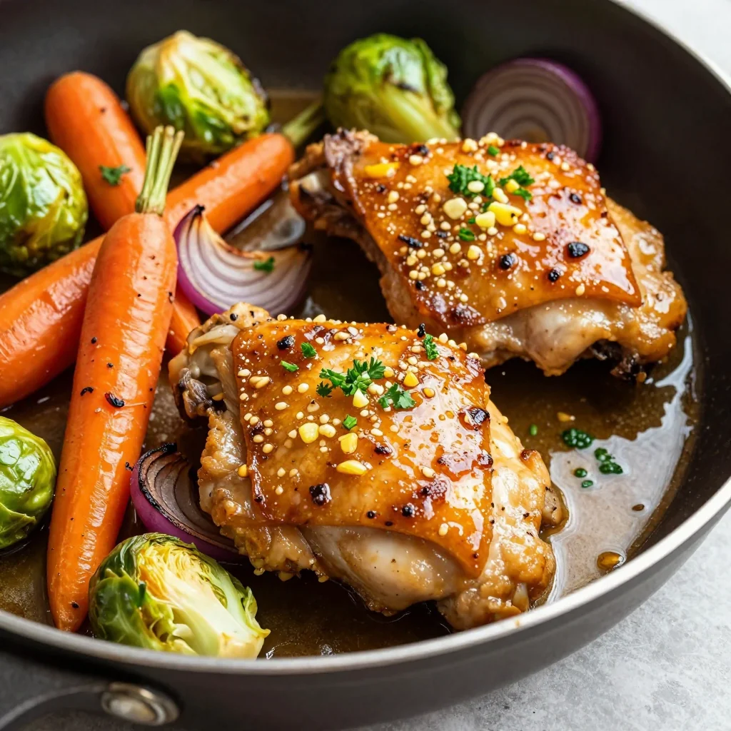 onepan garlic lemon chicken with roasted winter vegetables