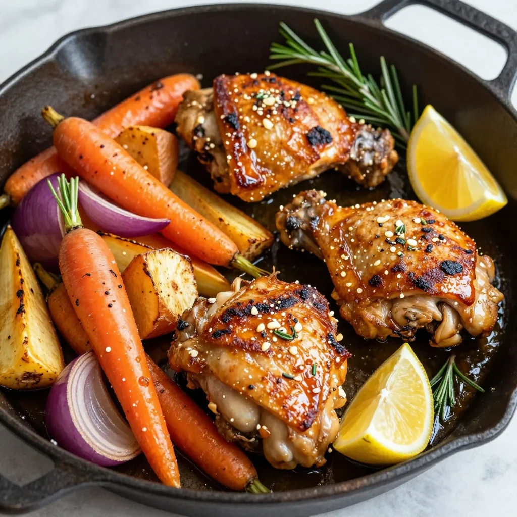 onepan garlic lemon chicken with roasted winter vegetables
