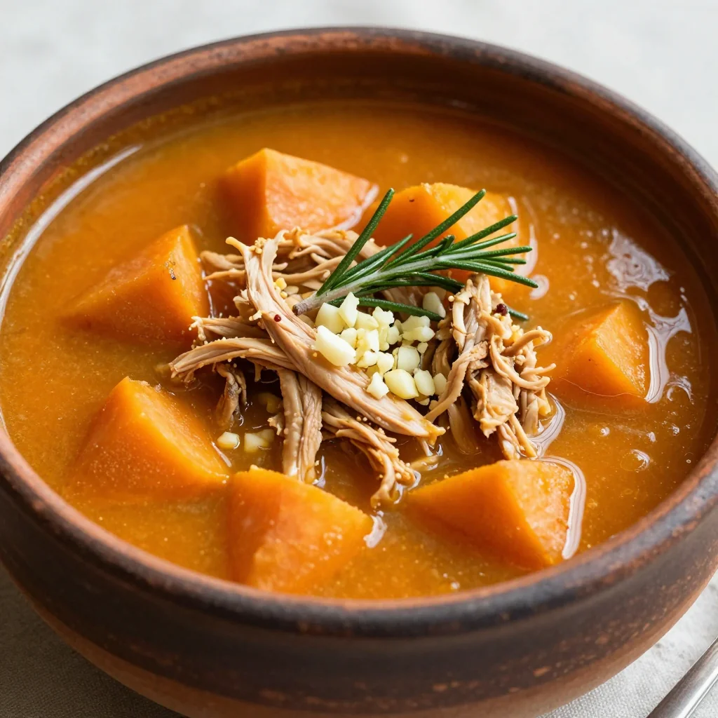 onepot chicken and sweet potato soup with garlic and rosemary