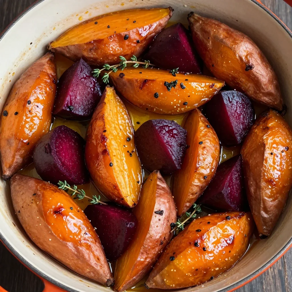onepot garlic roasted sweet potatoes and beets for family meals