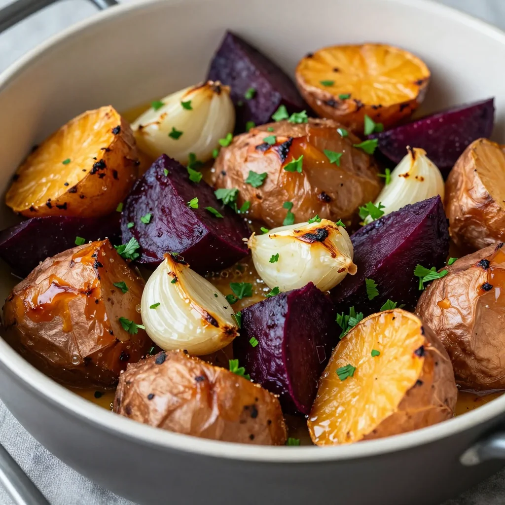 onepot garlic roasted sweet potatoes and beets for family meals