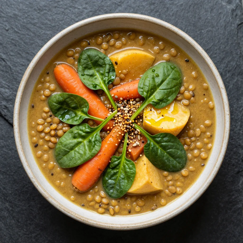 onepot lentil and spinach stew with root vegetables for clean eating